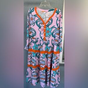 Briton Court Tiered Midi Long Sleeve Folk Boho Dress Size M Flowy Peasant